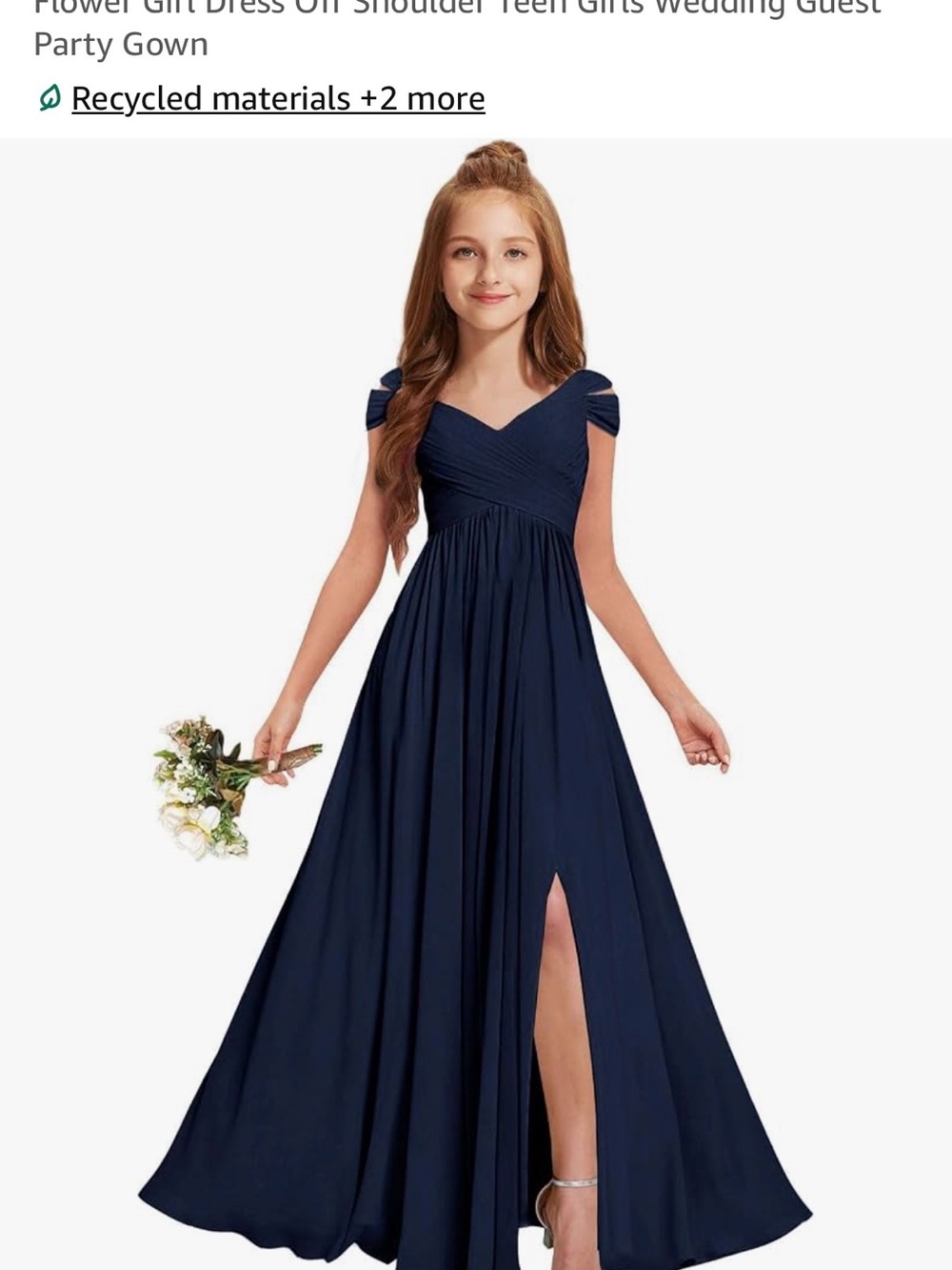 Amazon Navy Blue Girls Off-Shoulder Formal Maxi Dress